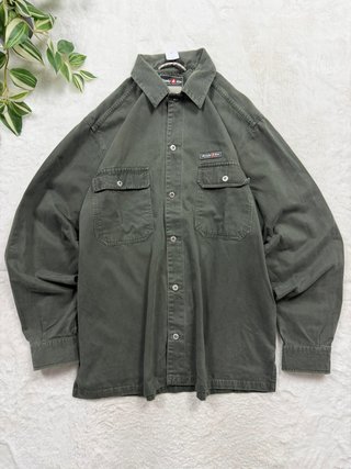 Vintage Olive Green Utility Shirt Multi Pocket