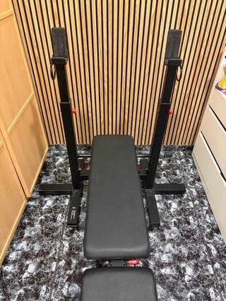 Banco de pesas para gimnasio+pesas y barras