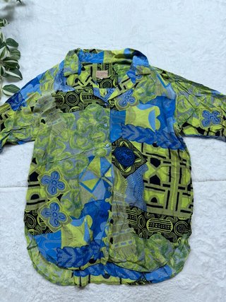 Vintage Green Blue Abstract Short Sleeve Shirt