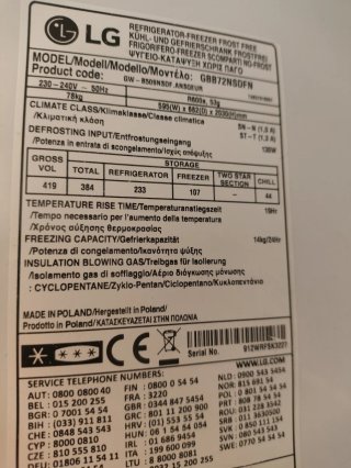Frigorífico LG wifi GBB72NSDFN par reparar