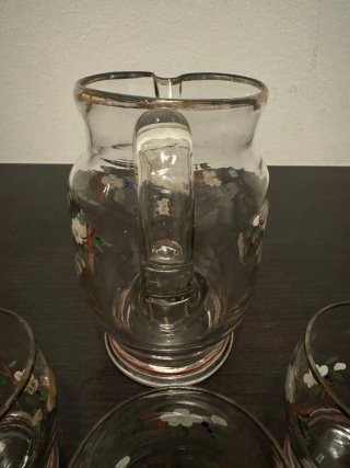 Set vintage di caraffe e bicchieri in cristallo dipinti a mano