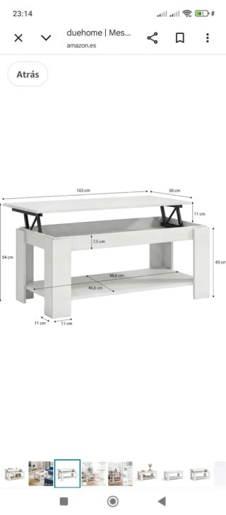 Mesa centro elevable y extensible blanca