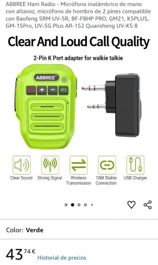 ABBREE Micrófono Walkie Talkie 2 Pines