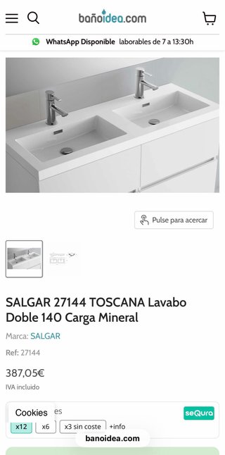 Lavabo Doble Salgar Toscana 140 Carga Minera