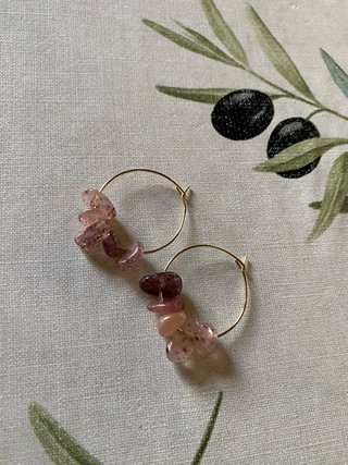 Pendientes Aro Piedras Rosas y Dorados