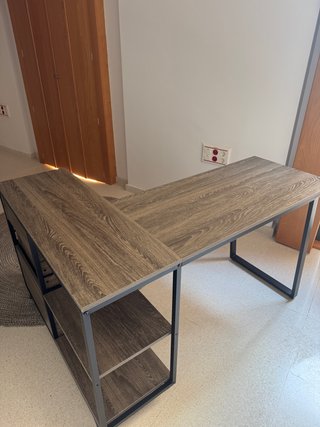 Mesa escritorio L madera y metal