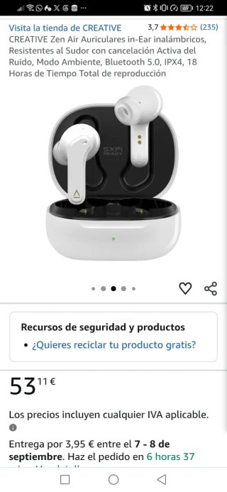 Creative Zen Air Auriculares Inalámbricos Blancos