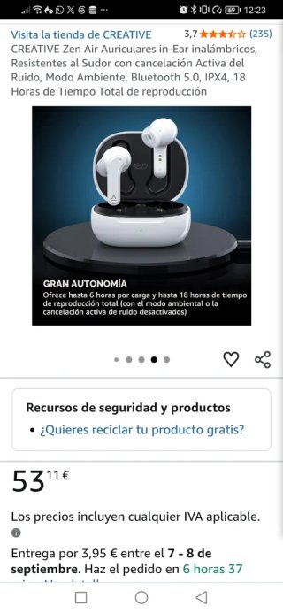 Creative Zen Air Auriculares Inalámbricos Blancos