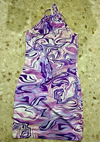 Vestido estampado halter morado y rosa