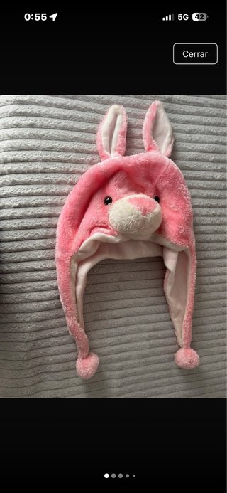 Gorro de conejo rosa y blanco