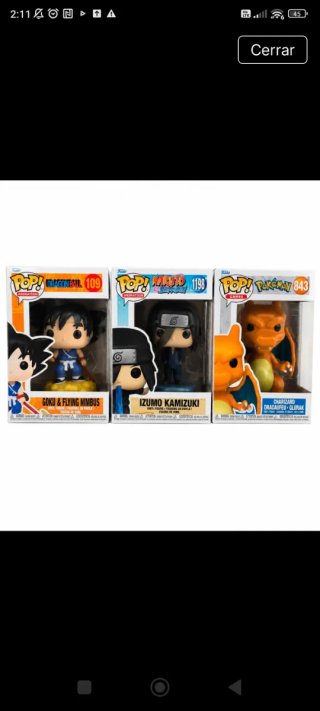 Funko Pop! Goku, Izumo, Charizard en su caja están