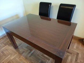 Mesa comedor madera maciza y cristal extensible