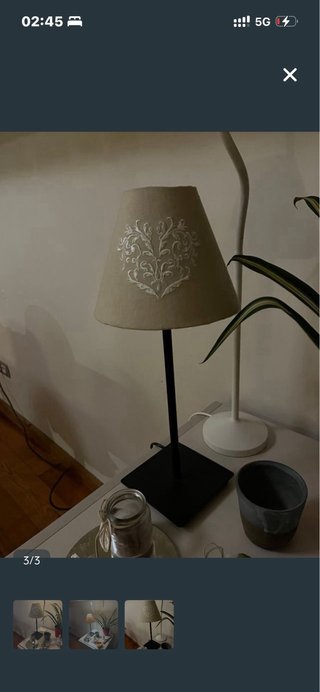 Lámpara de mesa vintage tela y metal