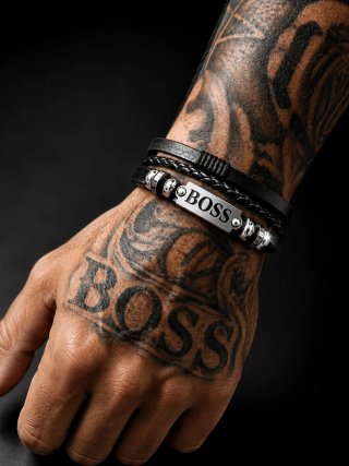 Pulsera BOSS Cuero Negro