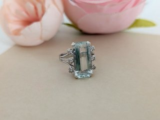 Anillo Antiguo Oro y Aguamarina