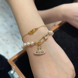 Pulsera Perlas Planeta y Alfiler Oro