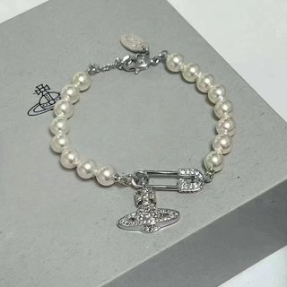 Pulsera Perlas Planeta y Alfiler Oro