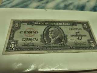 5 Pesos Cubanos Banco Nacional de Cuba 1960