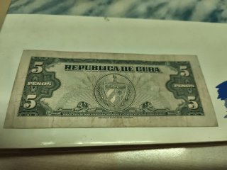5 Pesos Cubanos Banco Nacional de Cuba 1960