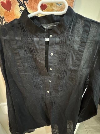 Blusa manga larga negra semitransparente mujer TS