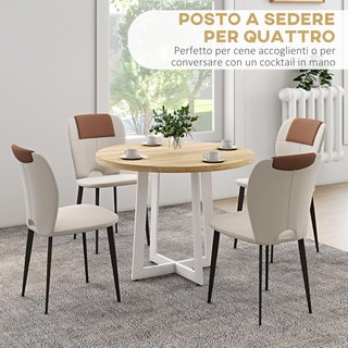 Tavolo da Pranzo Rotondo per 4 Persone, Tavolo da Cucina Moderno con Piano in Legno, Ø100X75Cm, Bianco