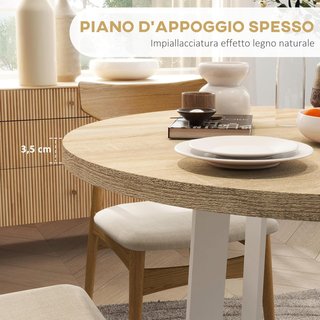 Tavolo da Pranzo Rotondo per 4 Persone, Tavolo da Cucina Moderno con Piano in Legno, Ø100X75Cm, Bianco