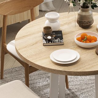 Tavolo da Pranzo Rotondo per 4 Persone, Tavolo da Cucina Moderno con Piano in Legno, Ø100X75Cm, Bianco