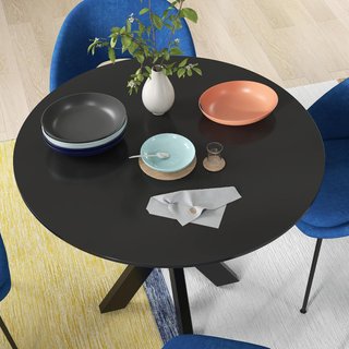 Tavolo da Pranzo Rotondo per 4 Persone, Tavolo da Cucina Moderno con Piano in Legno, Ø100X75Cm, Nero