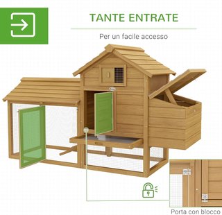 Gallinero para Gallinas Ponedoras de Exterior de Madera con Cercado para Jardín, 150.5X54X87 Cm