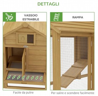 Gallinero para Gallinas Ponedoras de Exterior de Madera con Cercado para Jardín, 150.5X54X87 Cm