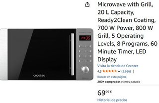 Cecotec ProClean 5010 Inox Microondas con grill