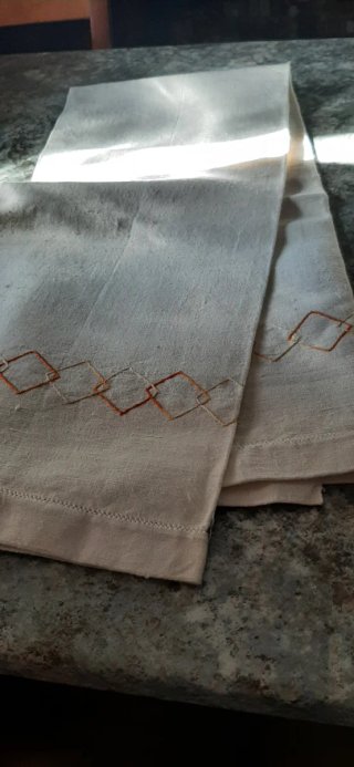 2 Asciugamani Lino grezzo Ricamati Vintage