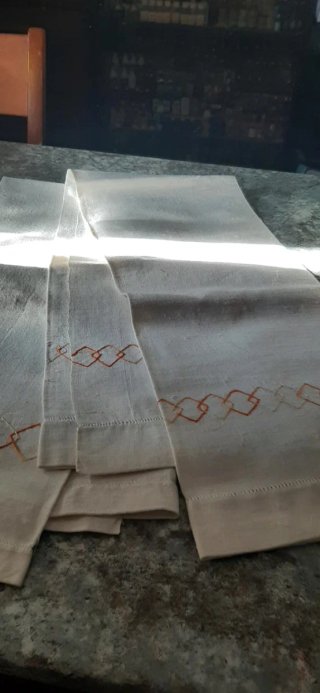 2 Asciugamani Lino grezzo Ricamati Vintage
