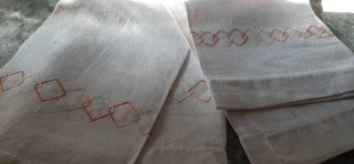2 Asciugamani Lino grezzo Ricamati Vintage