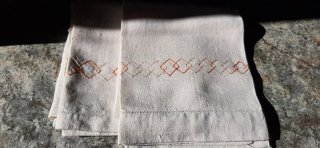 2 Asciugamani Lino grezzo Ricamati Vintage