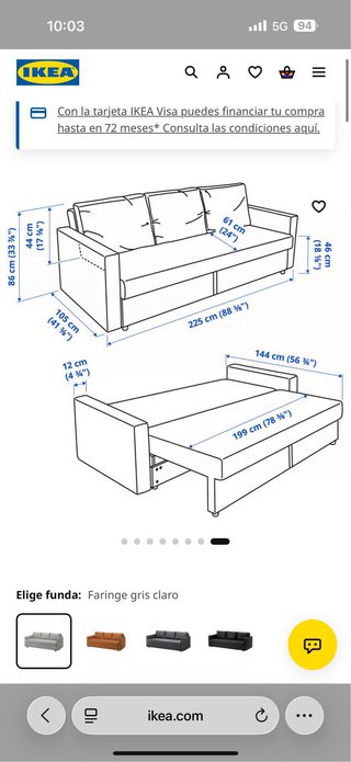 Sofá Cama IKEA Gris 3 Plazas