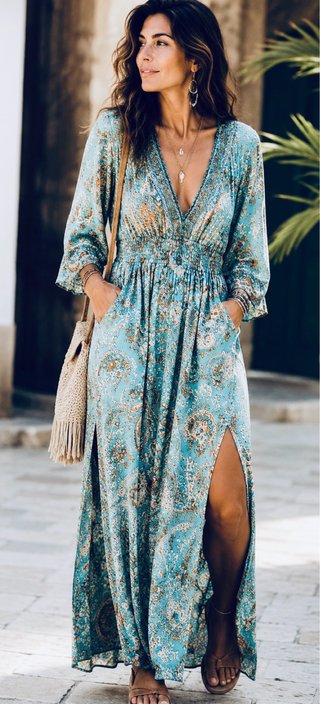 Vestido largo boho seda fría