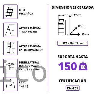 Escalera Telescópica Aluminio 4+4 Pestaña