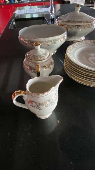 Vajilla Limoges Antigua Porcelana Dorada