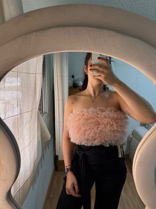Top Zara Tul Volantes Rosa Talla Única