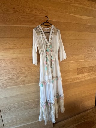 Vestido Ibicenco Blanco con Tiras Multicolor