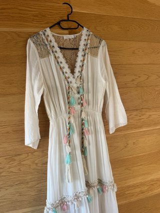 Vestido Ibicenco Blanco con Tiras Multicolor