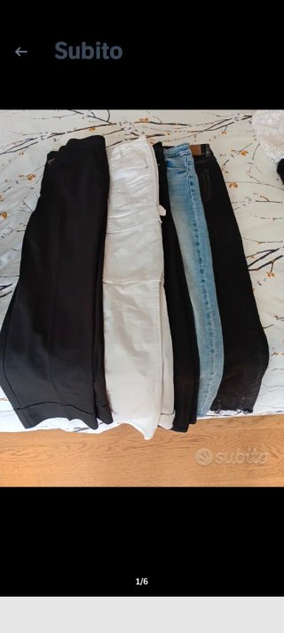 Pantaloni donna neri, bianchi e blu