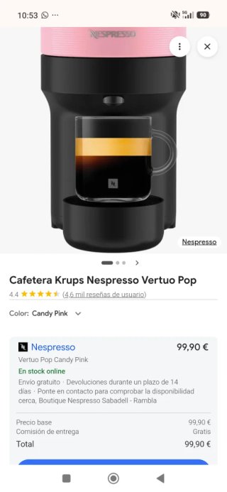 Cafetera Nespresso Vertuo Pop Negra