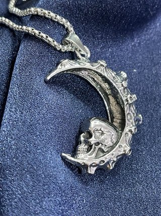 Collana unisex acciaio teschio luna