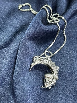 Collana unisex acciaio teschio luna