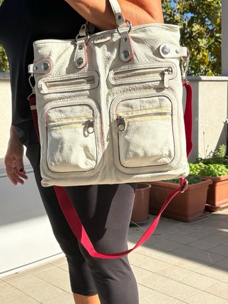 Borsa Hogan Pelle Bianca con Tracolla Rossa