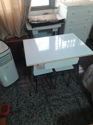 Conjunto retro mesa cocina plegable + 2 taburetes