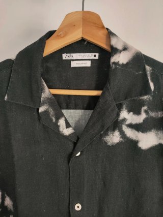 Camisa Zara Estampada Negra Talla M lino y viscosa
