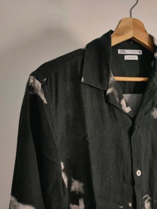 Camisa Zara Estampada Negra Talla M lino y viscosa